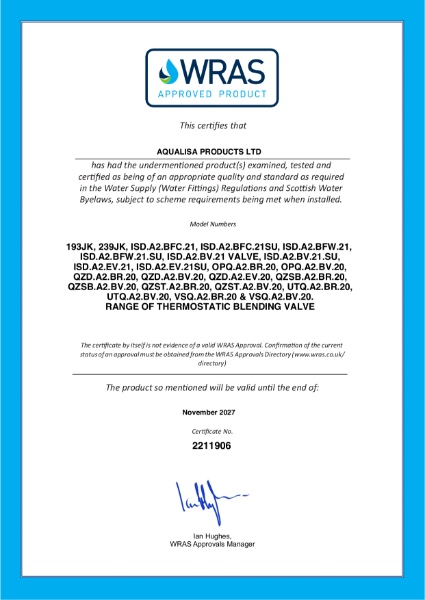 Aqualisa WRAS Approval Certificate-2211906
