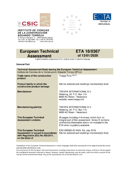 European Technical Assessment (ETA) - Pura® NFC
