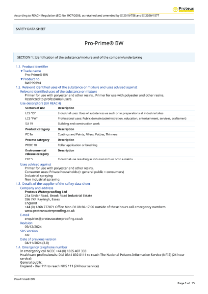 Safety Data Sheet - Pro-Prime® BW