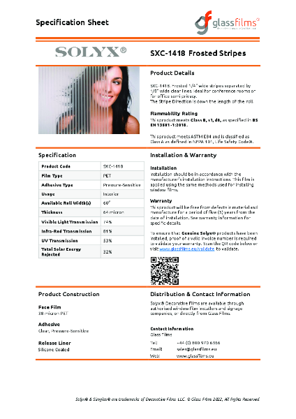 SXC-1418 Frosted Stripes Specification Sheet