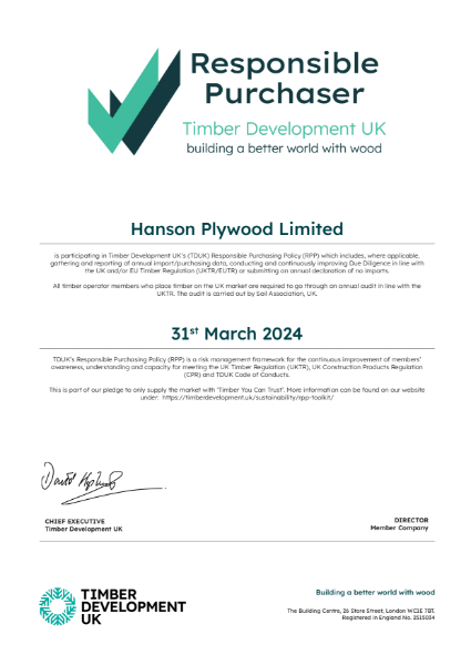 Responsible Purchaser - TDUK Certificate 