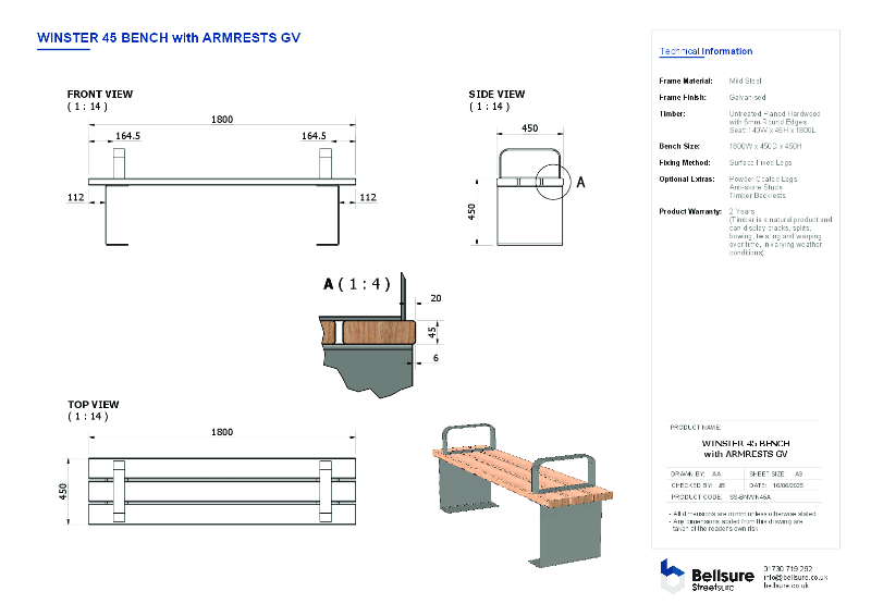 Winster Bench with Armrest Datasheet