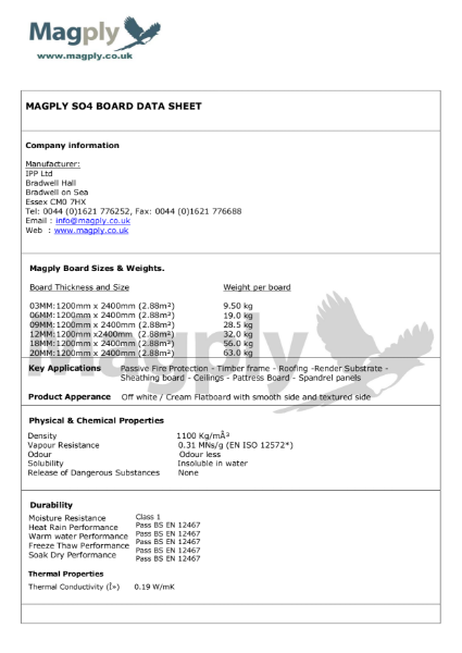 20mm Non Combustible Magply Data Sheet 1200 x 2400