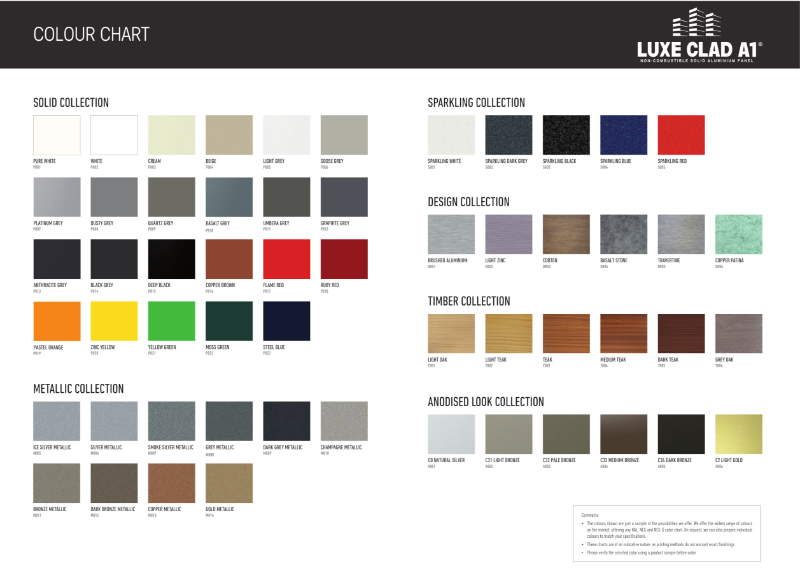 Luxe Clad A1 Colour Chart