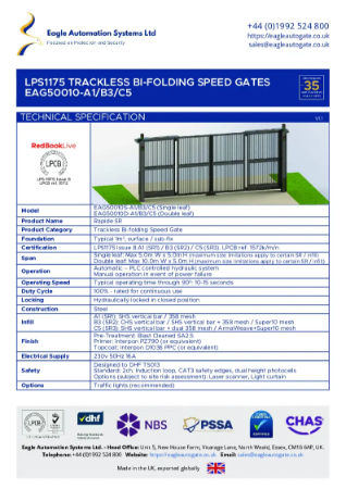 LPS1175 Trackless Bi-Folding Speed Gate Data Sheet