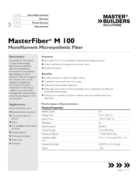 MasterFiber M 100 Data Sheet