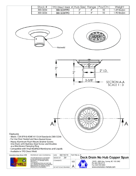 TECHNICAL DRAWING - SPUN COPPER DECK DRAIN_NO HUB