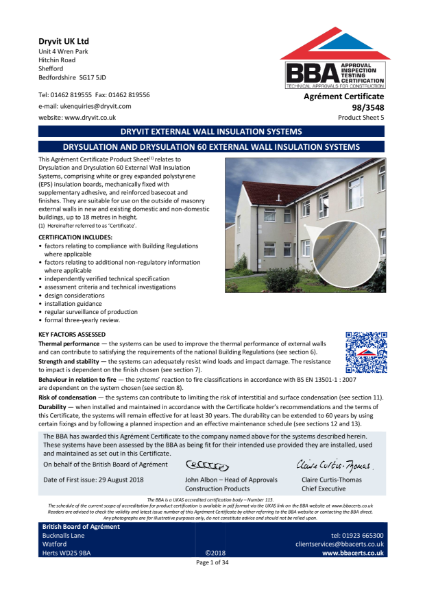 98/3548 DRYSULATION AND DRYSULATION 60 EXTERNAL WALL INSULATION SYSTEMS