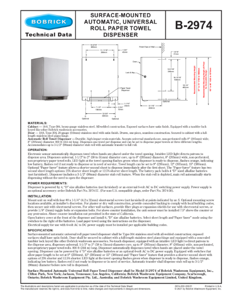 Surface-Mounter Automatic, Universal Roll Paper Towel Dispenser - B-2974