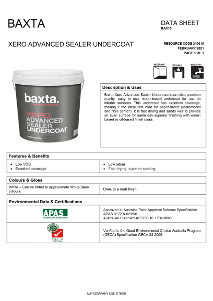 Baxta Xero Advanced Sealer Undercoat