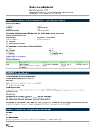 Sikkerhetsdatablad Deco Smygplate WS1 NO 2021