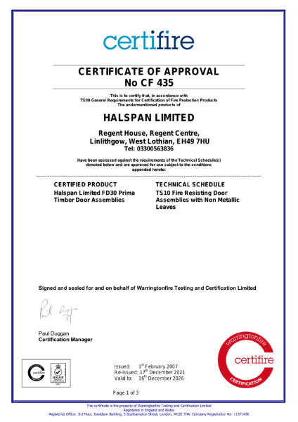Certifire Certificate of Approval  No. CF 435
