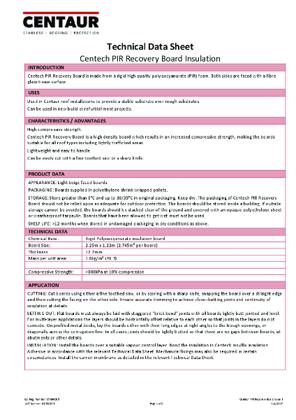 Centech PIR Recovery Board TDS