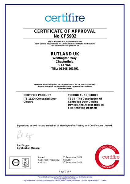 ITS.11204 - BS EN 1634-1 Fire Test - Certifire Certificate