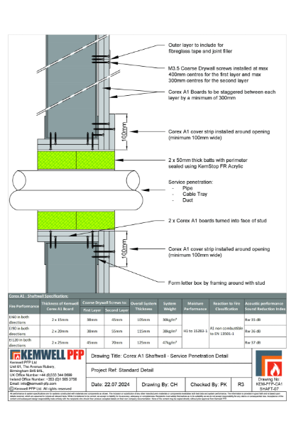 KEM-PFP-CA1-SHAFT-07 - Corex A1 - Shaftwall Details - Service Penetration (R3)