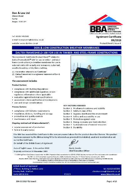 89-2313 Frameshield BBA Certificate Issue 8