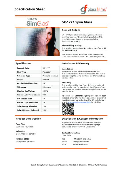 SX-1277 Spun Glass Specification Sheet