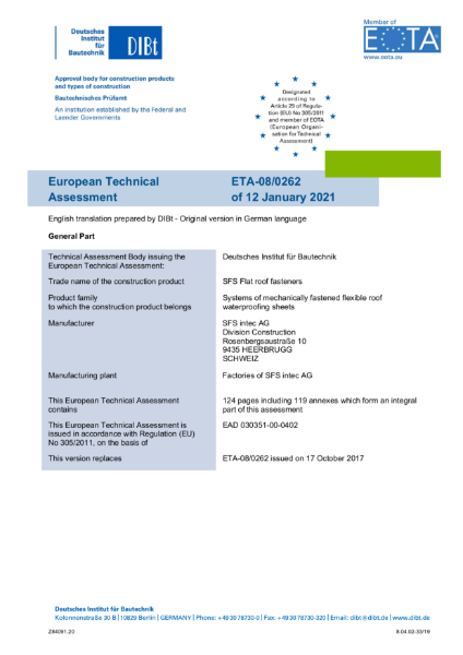 European Technical Approval: ETA 08/0262