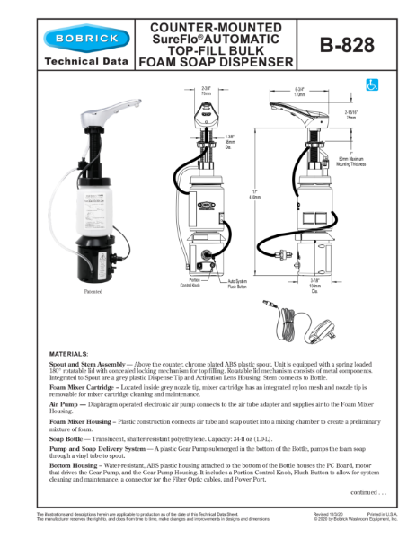 Counter-Mounted SureFlo®Automatic Top-Filled Bulk Foam Soap Dispenser - B-828