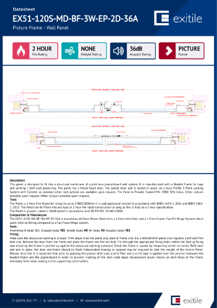 Datasheet - Riser Double Door (Range 51) - Beaded Frame - 2 Hour Fire Rated - Smoke Tested - 36dB Acoustic - High Security Lock