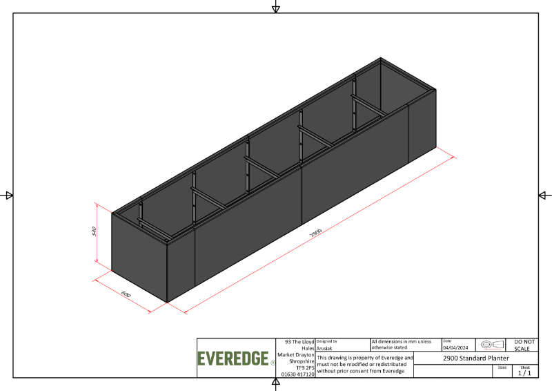 EverEdge Standard 2900mm Planter CAD Drawing