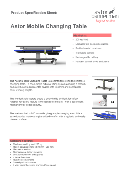 Astor Mobile Changing Table (Height Adjustable)
