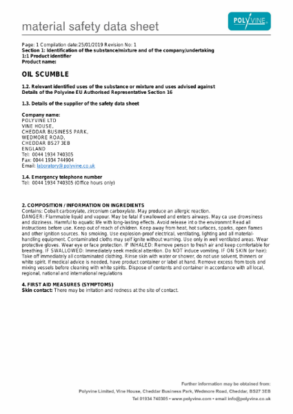 Oil Based Scumble Material Safety Data Sheet
