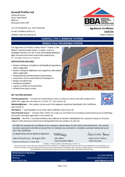 Modus Reversible BBA Certificate 14/5154