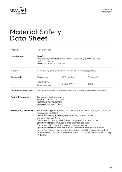 Acoufelt_FilaSorb Material Safety Data Sheet