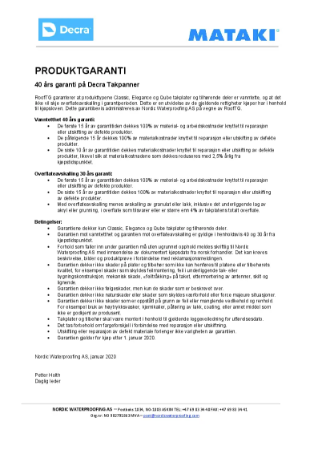 Produktgaranti Decra Takpanner