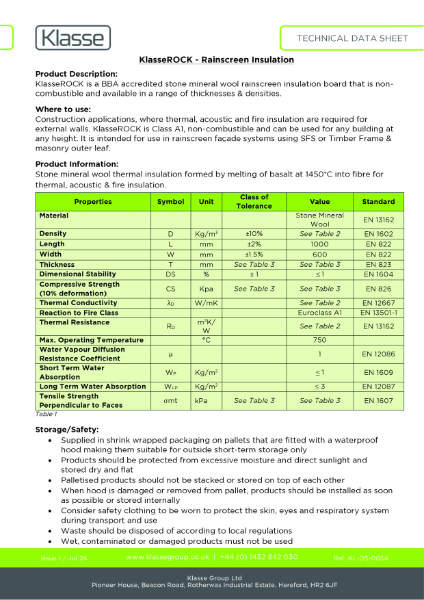 KlasseROCK® Rainscreen Insulation - TDS