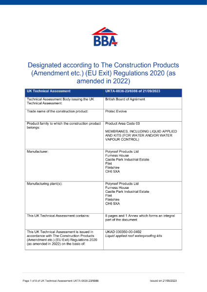 UK Technical Assessment Protec Evolve (UKTA-0836-23/6986)