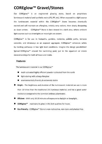 CORE GLOW Specification Sheet