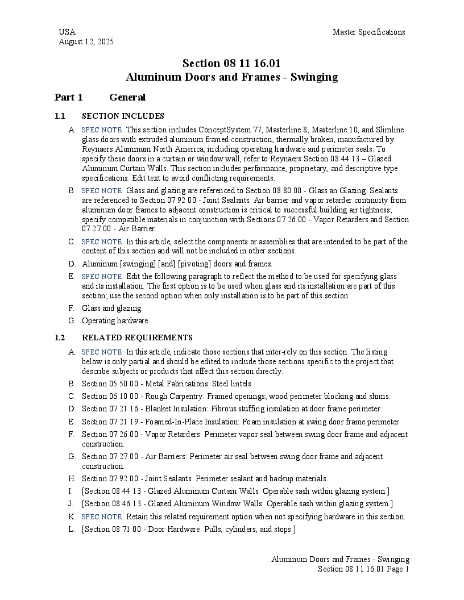 USA - 08 11 16.01 Aluminum Doors and Frames - Swinging