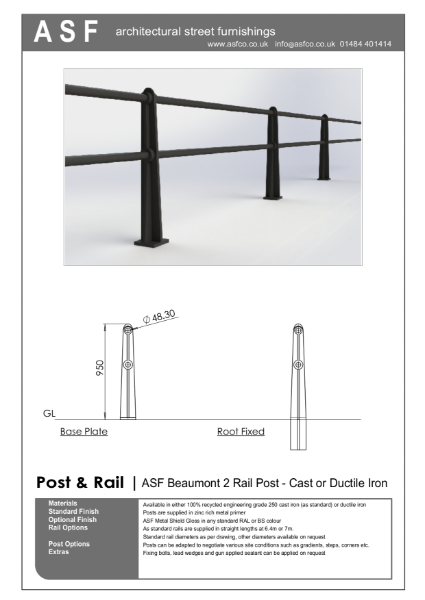 ASf Beaumont 2 Rail Recycled Cast Iron Post