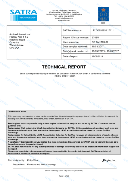 Click Smart Loose Lay LVT Fire Certificate 