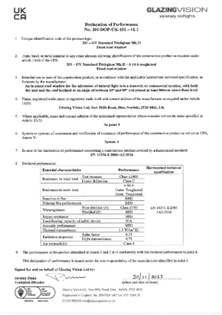 Pitchglaze Declaration of Performance for UKCA mark - 6-16-6 Toughened