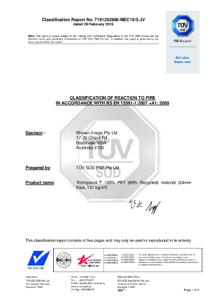 Echopanel Reaction to Fire Classification Report