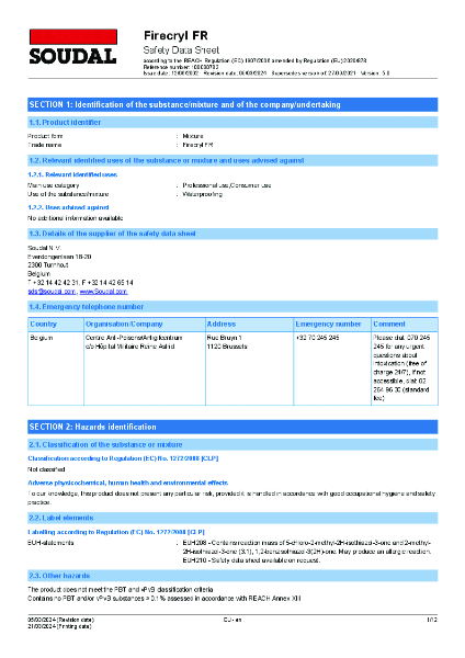 Firecryl FR Safety Data Sheet