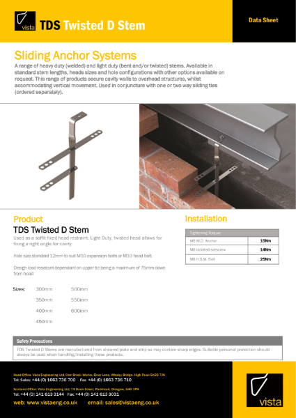 TDS Twisted D Stem Data Sheet