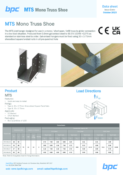 MTS Mono Truss Shoe Data Sheet