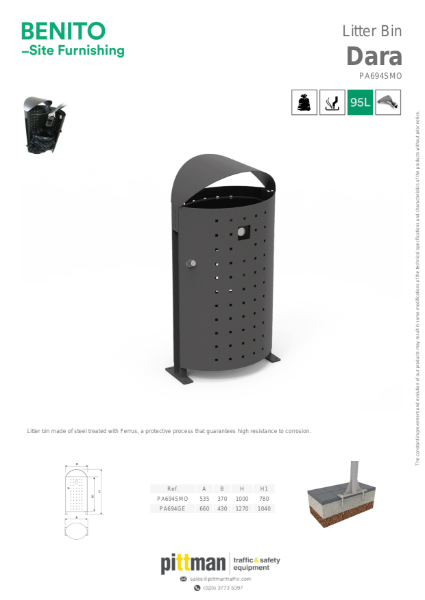 Benito Dara Litter Bin Data Sheet