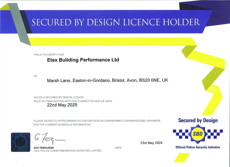 Etex SBD Certificate for Securtex - Siniat