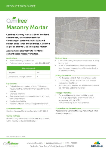 Cemfree Masonry Mortar datasheet