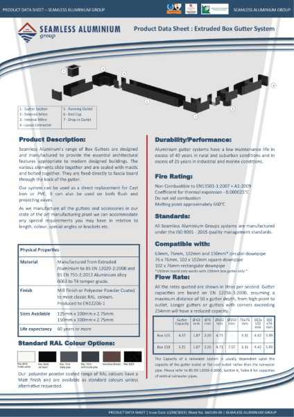 Extruded Box Gutter Data Sheet