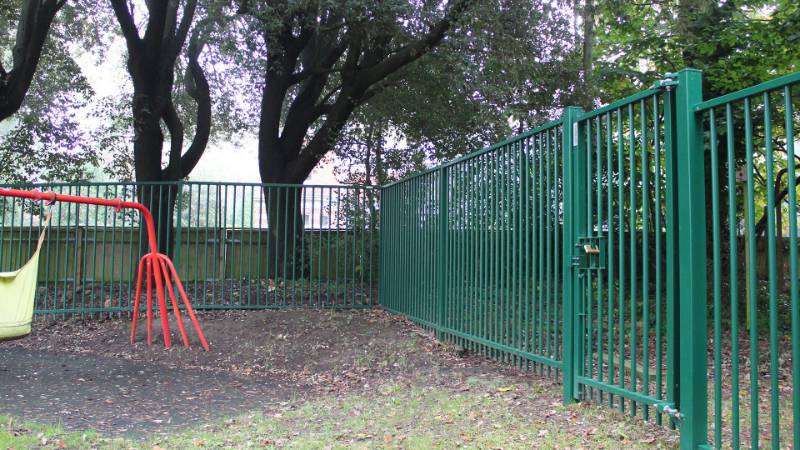 Vertical bar fencing protects Barnardo's special needs school