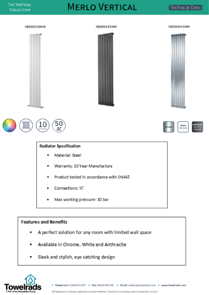 Towelrads Merlo Designer Vertical Radiator