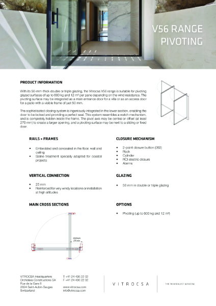 Vitrocsa V56 RANGE Pivoting Window System Data Sheet