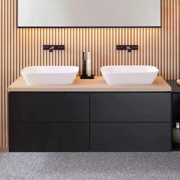 Geberit ONE washbasin tap, square design, wall-mounted, two-handle mixer, for concealed function box
