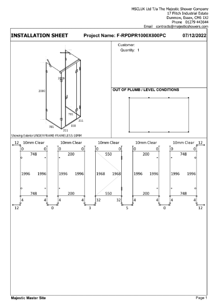 Installation Sheet - Barcelona 1000mm x 800mm